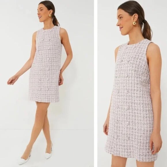NWT | Tuckernuck Pomander Place Bianca Pink Tweed Sleeveless Shift Dress Small - Picture 2 of 10